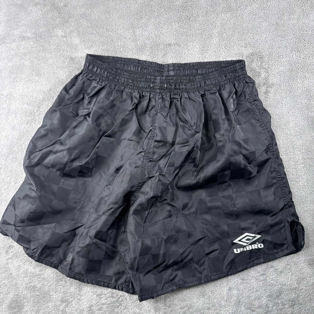 Umbro Soccer Shorts Mens M Black Checkerboard Vintage Made in USA No Drawstring